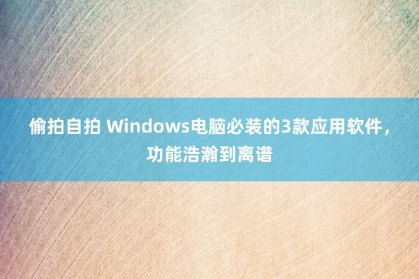 偷拍自拍 Windows电脑必装的3款应用软件，功能浩瀚到离谱