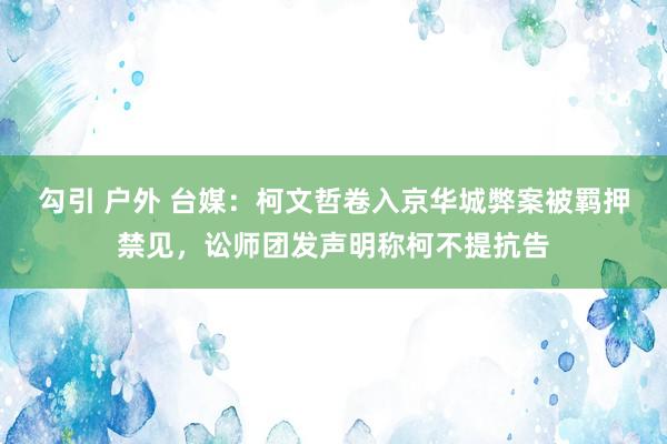 勾引 户外 台媒：柯文哲卷入京华城弊案被羁押禁见，讼师团发声明称柯不提抗告