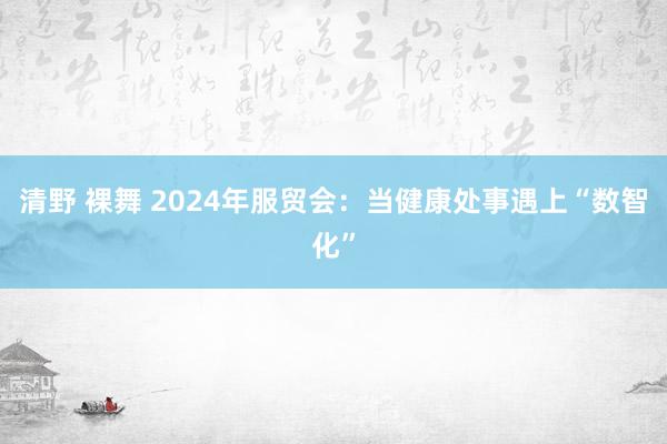 清野 裸舞 2024年服贸会：当健康处事遇上“数智化”