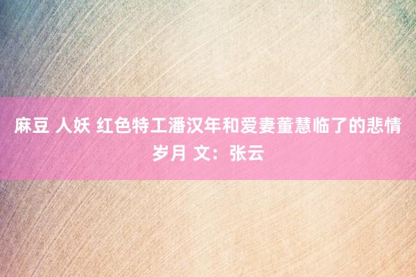 麻豆 人妖 红色特工潘汉年和爱妻董慧临了的悲情岁月 文：张云