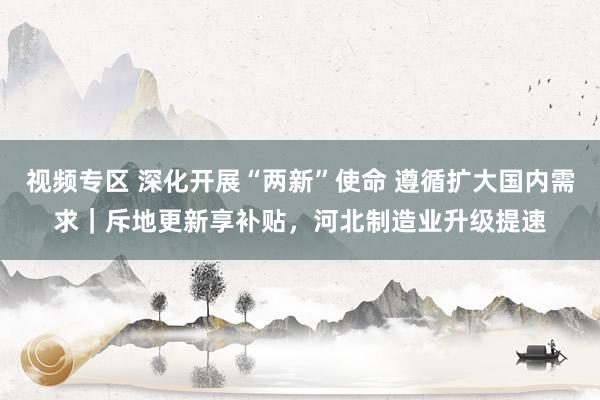 视频专区 深化开展“两新”使命 遵循扩大国内需求｜斥地更新享补贴，河北制造业升级提速