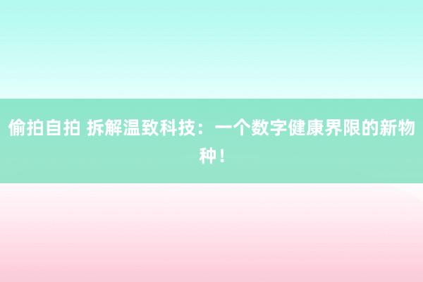 偷拍自拍 拆解温致科技：一个数字健康界限的新物种！