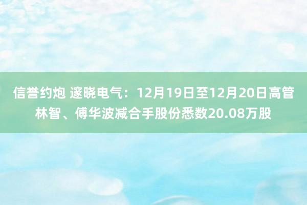 信誉约炮 邃晓电气：12月19日至12月20日高管林智、傅华波减合手股份悉数20.08万股